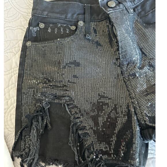 R13 Black Sequin Fringe Jean Shorts - Picture 8 of 11